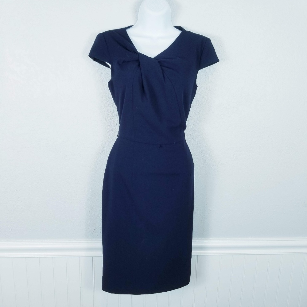 Antonio Melani Navy Knotted Neckline Sheath Dress